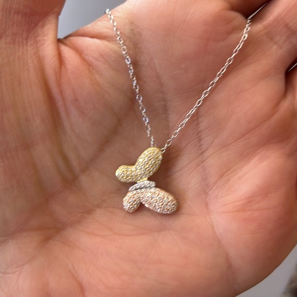Gold plated Butterfly Necklace with clear CZ stones